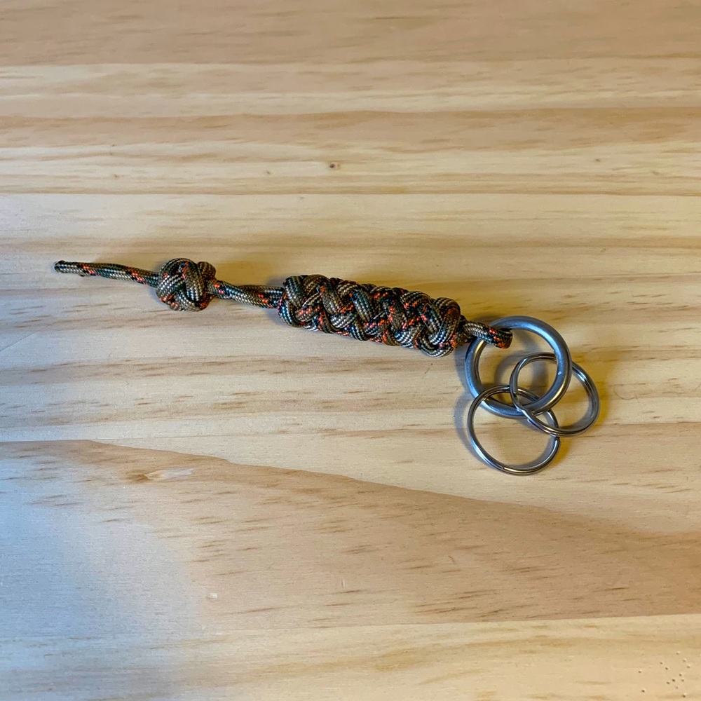 Handmade Olive Green & Orange Paracord Keychain